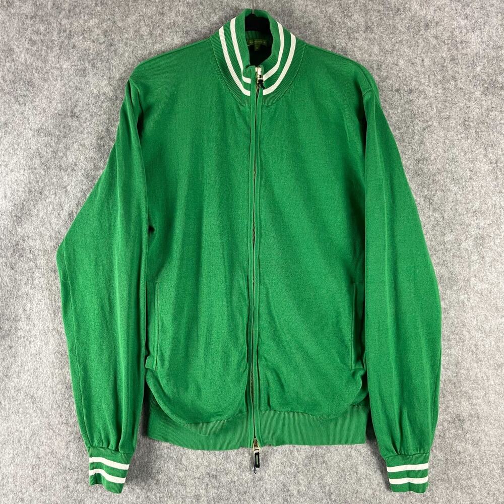 Sid Mashburn Sweater Cardigan Mens XL Green Stripe Full‎ Zip Knit Cotton Track